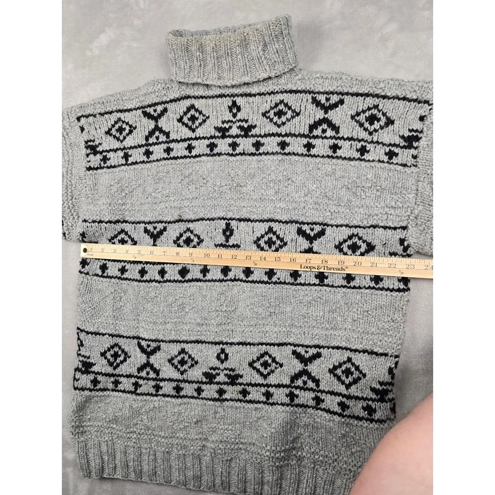 Vintage Gap Turtleneck Sweater‎ Mens L Gray 100% Wool Hand Knit Fair Isle *Read